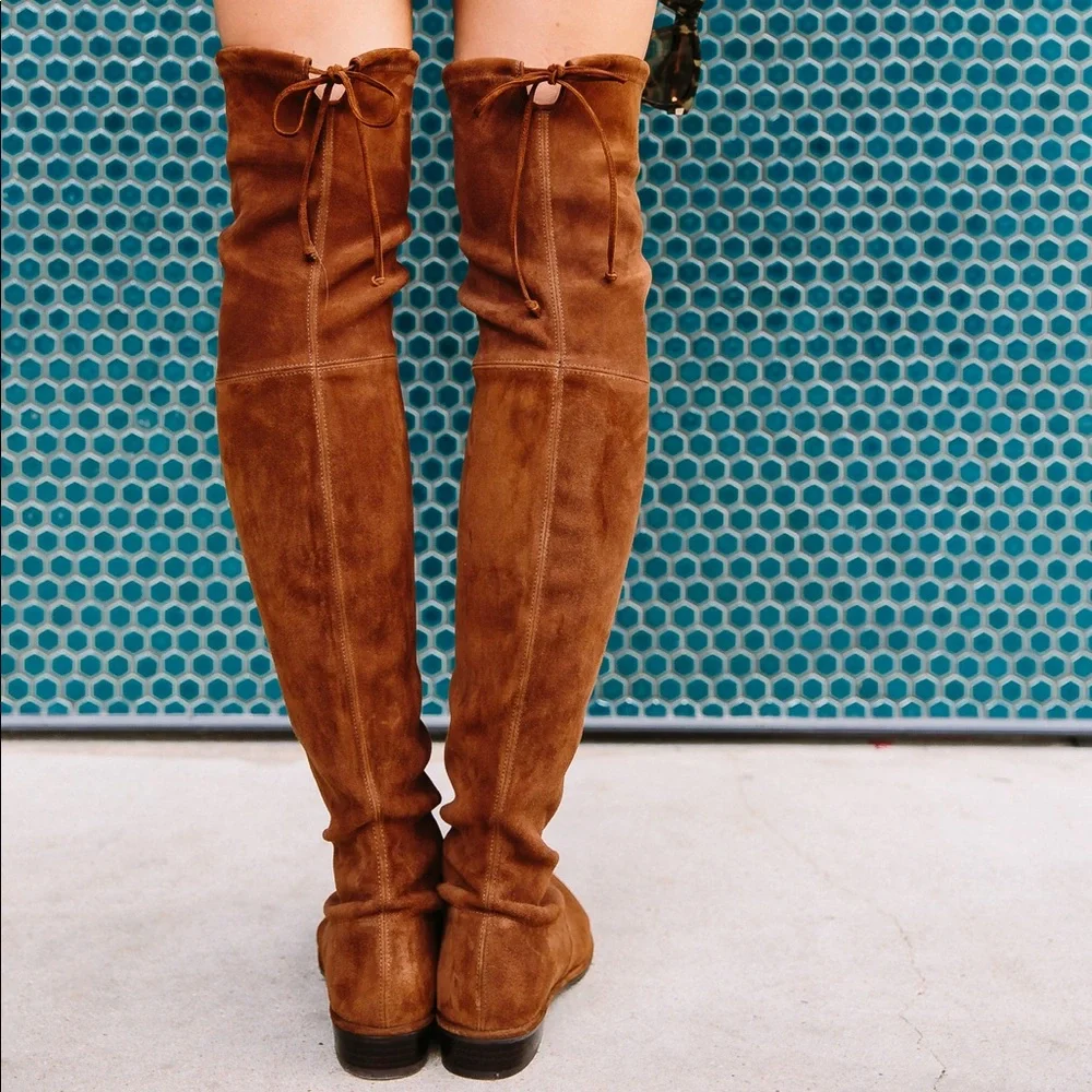 New STUART WEITZMAN Lowland Over the Knee Suede Boots in Brown